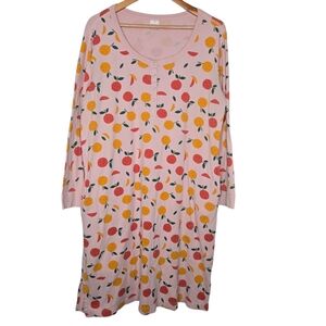 Hanna Anderson Womens Pink Citrus Peach Print Organic Cotton Henley Nightgown XL